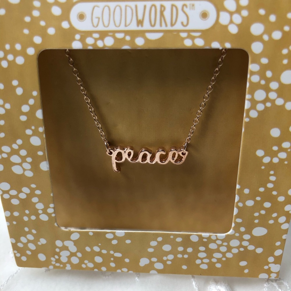 NWT Simple Dainty Script Peace Gold Necklace With Gift Card